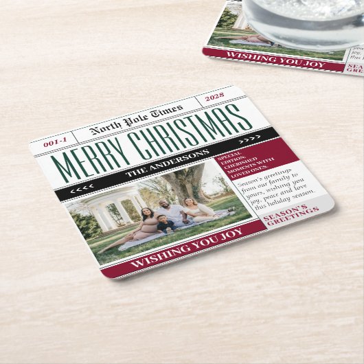 Aangepaste Noordpool krant Kerstfoto Kartonnen Onderzetters (Schuin)