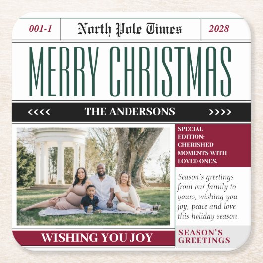 Aangepaste Noordpool krant Kerstfoto Kartonnen Onderzetters (Voorkant)