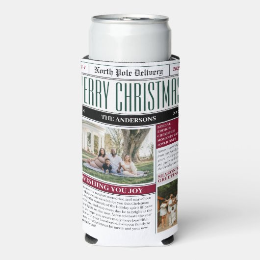 Aangepaste Noordpool krant Kerstfoto Seltzer Blikjeskoeler (Seltzer Voorkant)