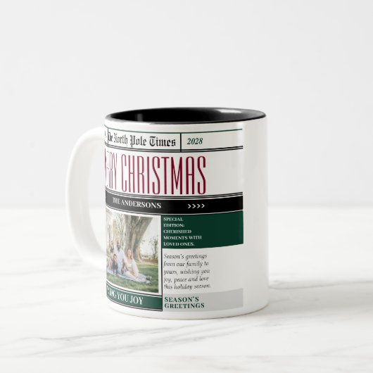 Aangepaste Noordpool krant Kerstfoto Tweekleurige Koffiemok (Voorkant links)
