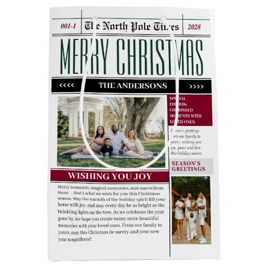 Aangepaste Noordpool Times krant Kerstfoto Medium Cadeauzakje (Voorkant)