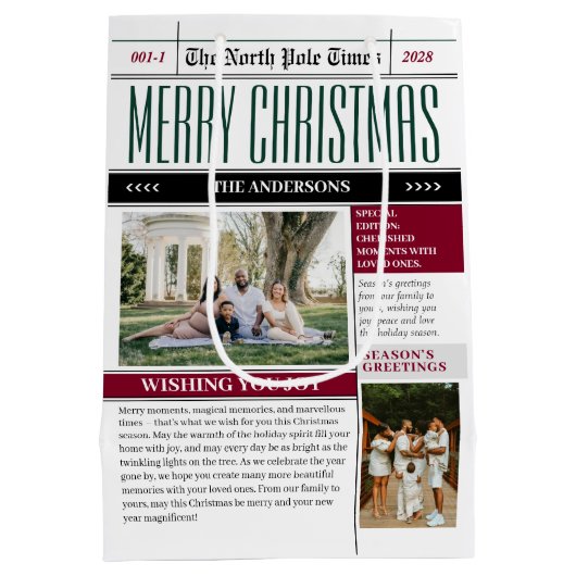 Aangepaste Noordpool Times krant Kerstfoto Medium Cadeauzakje (Achterkant)