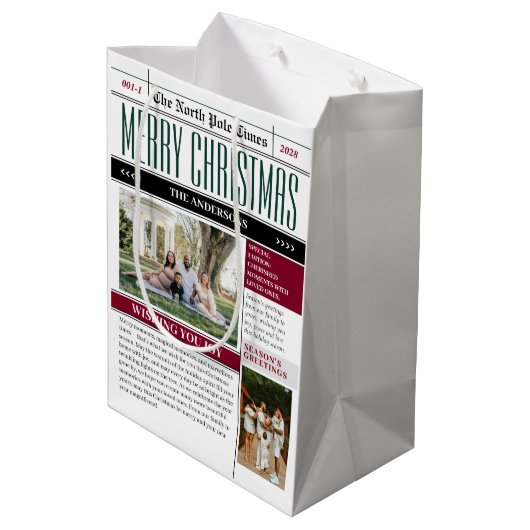 Aangepaste Noordpool Times krant Kerstfoto Medium Cadeauzakje (Achterkant Gekanteld)