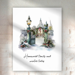 Aangepaste Nordic Snow Green Winter Scene Waterver Poster