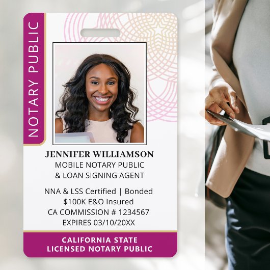 Aangepaste Notaris Openbare ID-foto-badge | Roze Badge