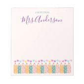 Aangepaste notitie van Cute Crayon Teacher Notepad Notitieblok (Voorkant)