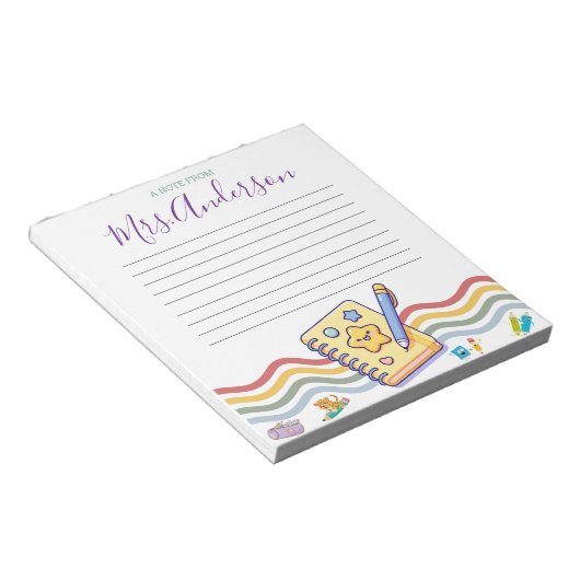 Aangepaste notitie van Schattige Crayon Teacher No Notitieblok (Schuin)