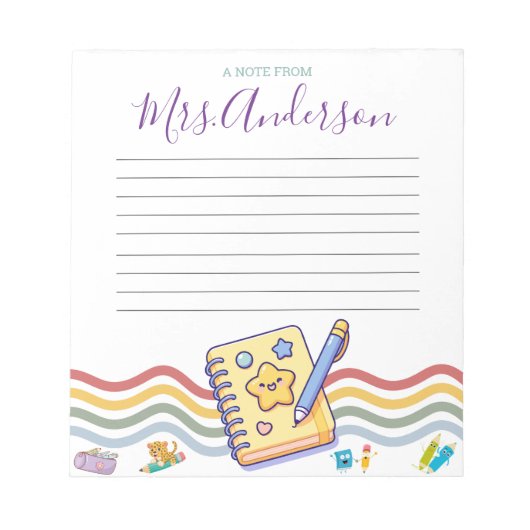 Aangepaste notitie van Schattige Crayon Teacher No Notitieblok (Voorkant)