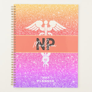 Aangepaste NP-verpleegkundige Rainbow Glitter Planner