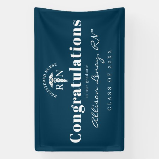 Aangepaste Nurse Afstuderen Blue Script Party Spandoek (Verticaal)