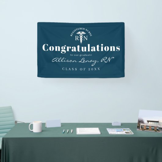 Aangepaste Nurse Afstuderen Blue Script Party Spandoek (Beurs)