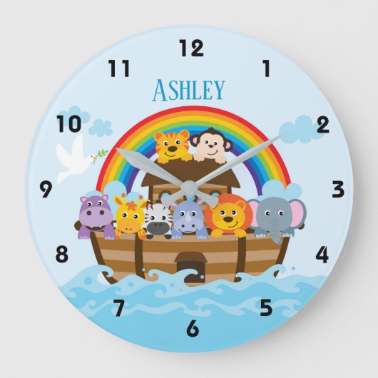 Aangepaste Nursery Wall Clock van Noah Grote Klok (Voorkant)