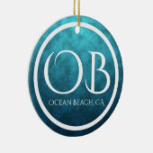 Aangepaste OB Ocean Beach, CA Blue Bkg Kerstmis Keramisch Ornament (Rechts)