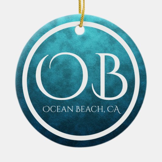 Aangepaste OB Ocean Beach, CA Blue Bkg Kerstmis Keramisch Ornament (Voorkant)