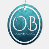 Aangepaste OB Ocean Beach, CA Blue Bkg Kerstmis Keramisch Ornament (Links)