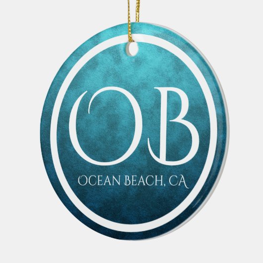 Aangepaste OB Ocean Beach, CA Blue Bkg Kerstmis Keramisch Ornament (Links)