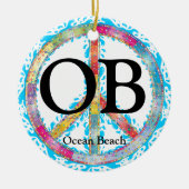 Aangepaste OB Ocean Beach California Peace Sign Keramisch Ornament (Voorkant)