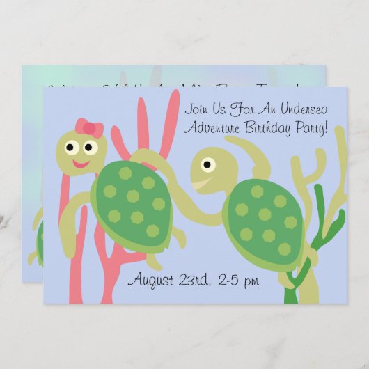 Aangepaste oceaanschildpadden Onderzeese uitnodigi Kaart (Voorkant / Achterkant)
