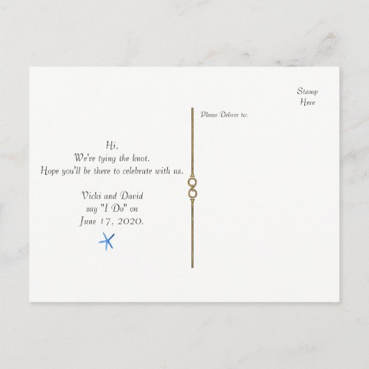 Aangepaste Ocean Blue Beach bruiloft Save the date Aankondigingskaart (Achterkant)