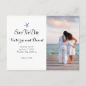 Aangepaste Ocean Blue Beach bruiloft Save the date Aankondigingskaart (Voorkant)