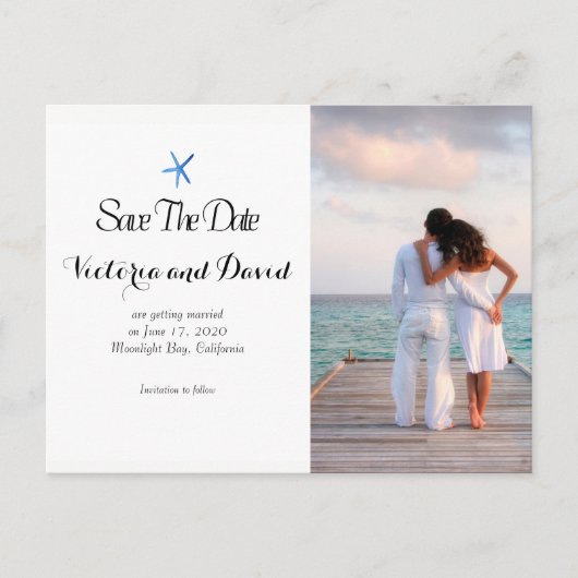 Aangepaste Ocean Blue Beach bruiloft Save the date Aankondigingskaart (Voorkant)