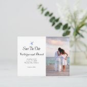 Aangepaste Ocean Blue Beach bruiloft Save the date Aankondigingskaart (Staand voorkant)