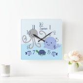 Aangepaste Ocean Blue Zee Life-Baby Vierkante Klok (Huis)