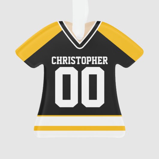 Aangepaste ockey Jersey, zwart/geel/wit Ornament (voorkant)