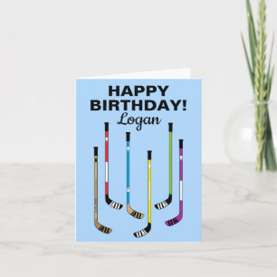 Aangepaste ockey Player Birthday Hockey Sticks Kaart