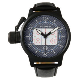 Aangepaste ockey Rink Diagram Blue Carbon Style Horloge