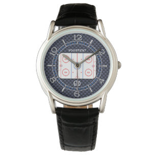 Aangepaste ockey Rink Diagram Blue Carbon Style Horloge