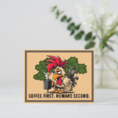 Aangepaste offerte -Rooster- Koffie eerst, mensen  Briefkaart (Staand voorkant)