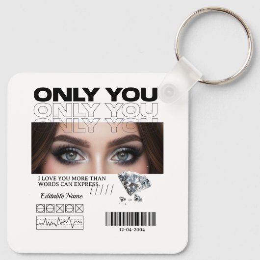 Aangepaste ogen Afbeelding, tekst | Gepersonalisee Sleutelhanger (Achterkant)