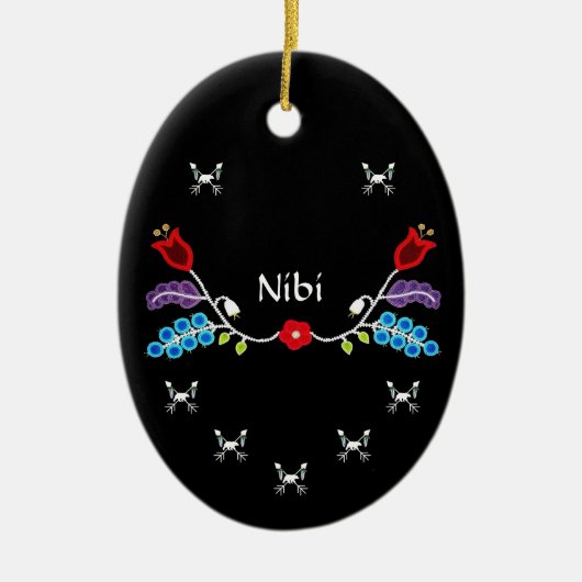 Aangepaste Ojibwe Floral-Beren Keramisch Ornament (Voorkant)