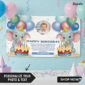 Aangepaste Olifant Baby Verjaardagsfeest Decoratie Spandoek