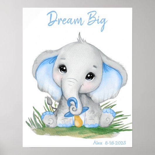 Aangepaste Olifant met grote dromen in het blauw Poster (Voorkant)