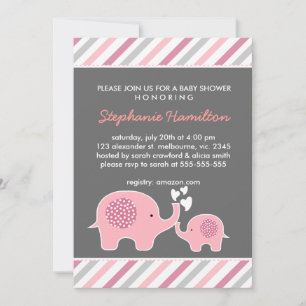 Aangepaste olifantenstrepen babymeisje douche kaart