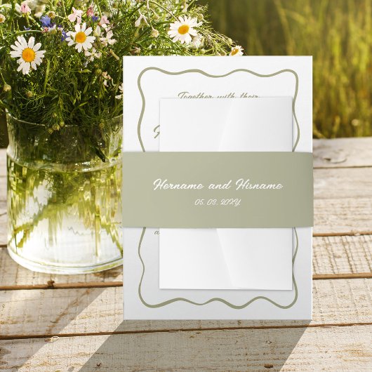 Aangepaste Olijf Groene Hand Getrokken Naam Datum  Uitnodigingen Wikkel