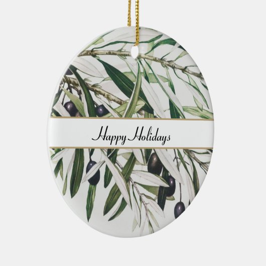 Aangepaste  Olijfafdeling Prettige feestdagen Keramisch Ornament (Rechts)