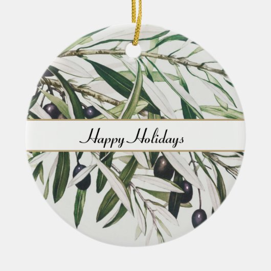 Aangepaste Olijfafdeling Prettige feestdagen Keramisch Ornament (Voorkant)
