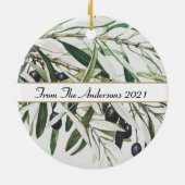 Aangepaste Olijfafdeling Prettige feestdagen Keramisch Ornament (Achterkant)