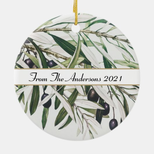 Aangepaste  Olijfafdeling Prettige feestdagen Keramisch Ornament (Achterkant)
