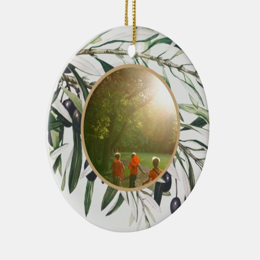 Aangepaste Olijfafdeling Prettige feestdagen Keramisch Ornament (Rechts)