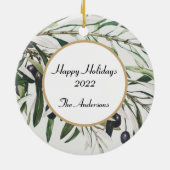 Aangepaste  Olijfafdeling Prettige feestdagen Keramisch Ornament (Achterkant)