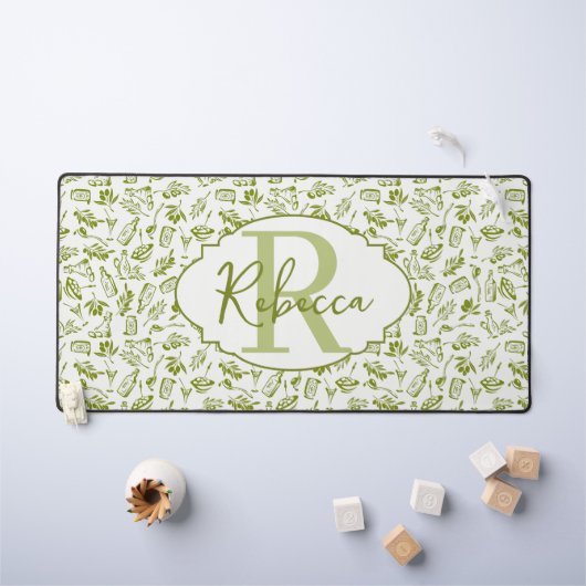 Aangepaste olijfbladmonogram sagegroen rijk bureaumat (Kindertafel)
