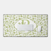 Aangepaste olijfbladmonogram sagegroen rijk bureaumat (Keyboard & Muis)