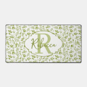 Aangepaste olijfbladmonogram sagegroen rijk bureaumat (Voorkant)