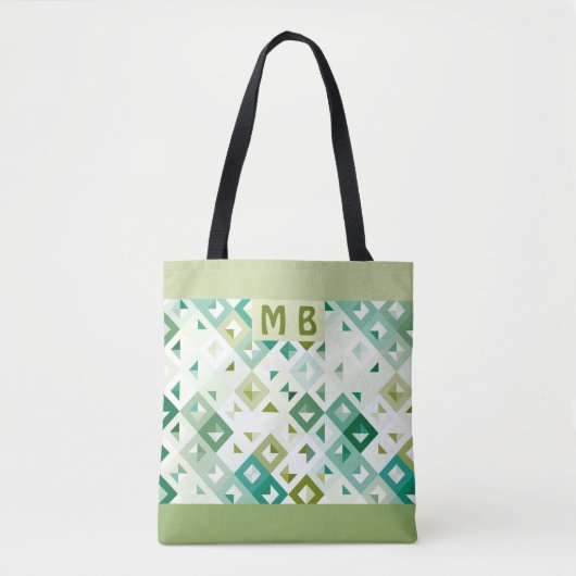 Aangepaste Olijfgroen Blauwgroen Blauw Ivoor Mozaï Tote Bag (Voorkant)