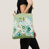 Aangepaste Olijfgroen Blauwgroen Blauw Ivoor Mozaï Tote Bag (Dichtbij)