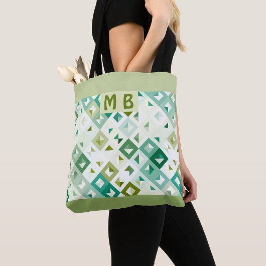 Aangepaste Olijfgroen Blauwgroen Blauw Ivoor Mozaï Tote Bag (Dichtbij)